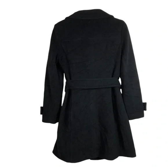 Talula Babaton Black Virgin Wool Cashmere Gold Button Belted Pea Coat